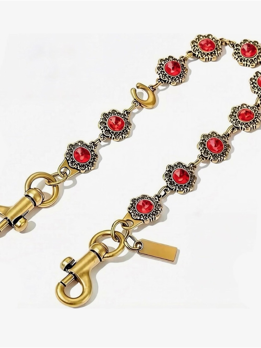 Designer inspired bag Charm brass with Red Gem Accents